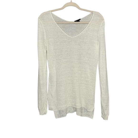 Theory linen/viscose blend creme lightweight vneck long sleeve sweater. Size S/P - Picture 1 of 9